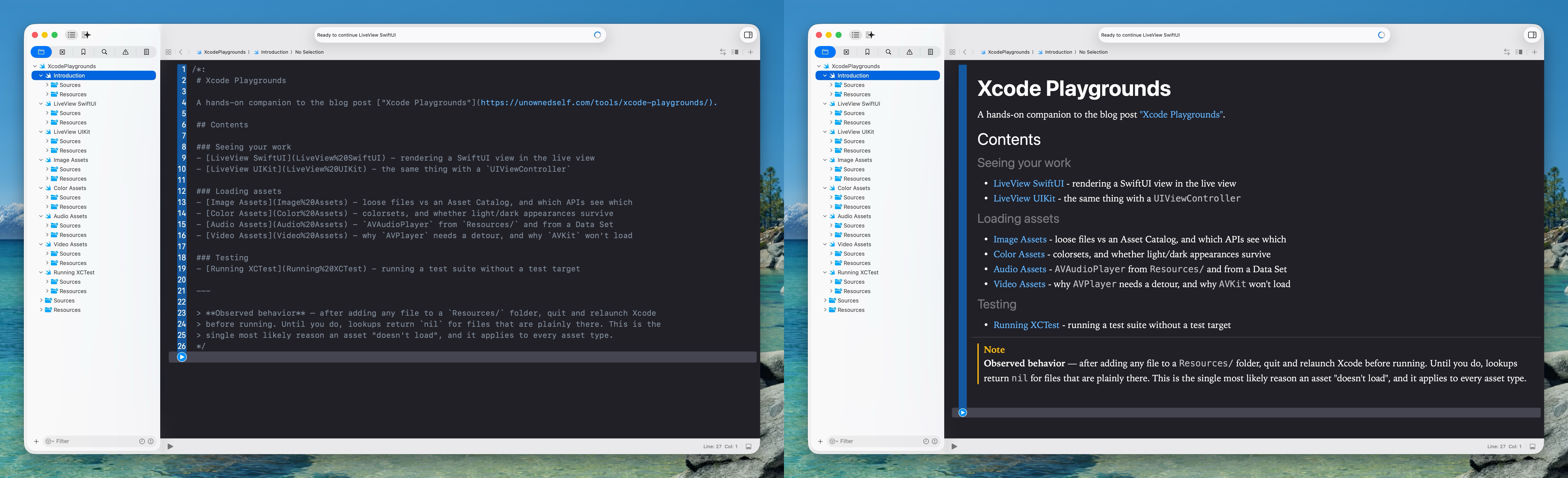 The same markup shown raw and rendered, side by side