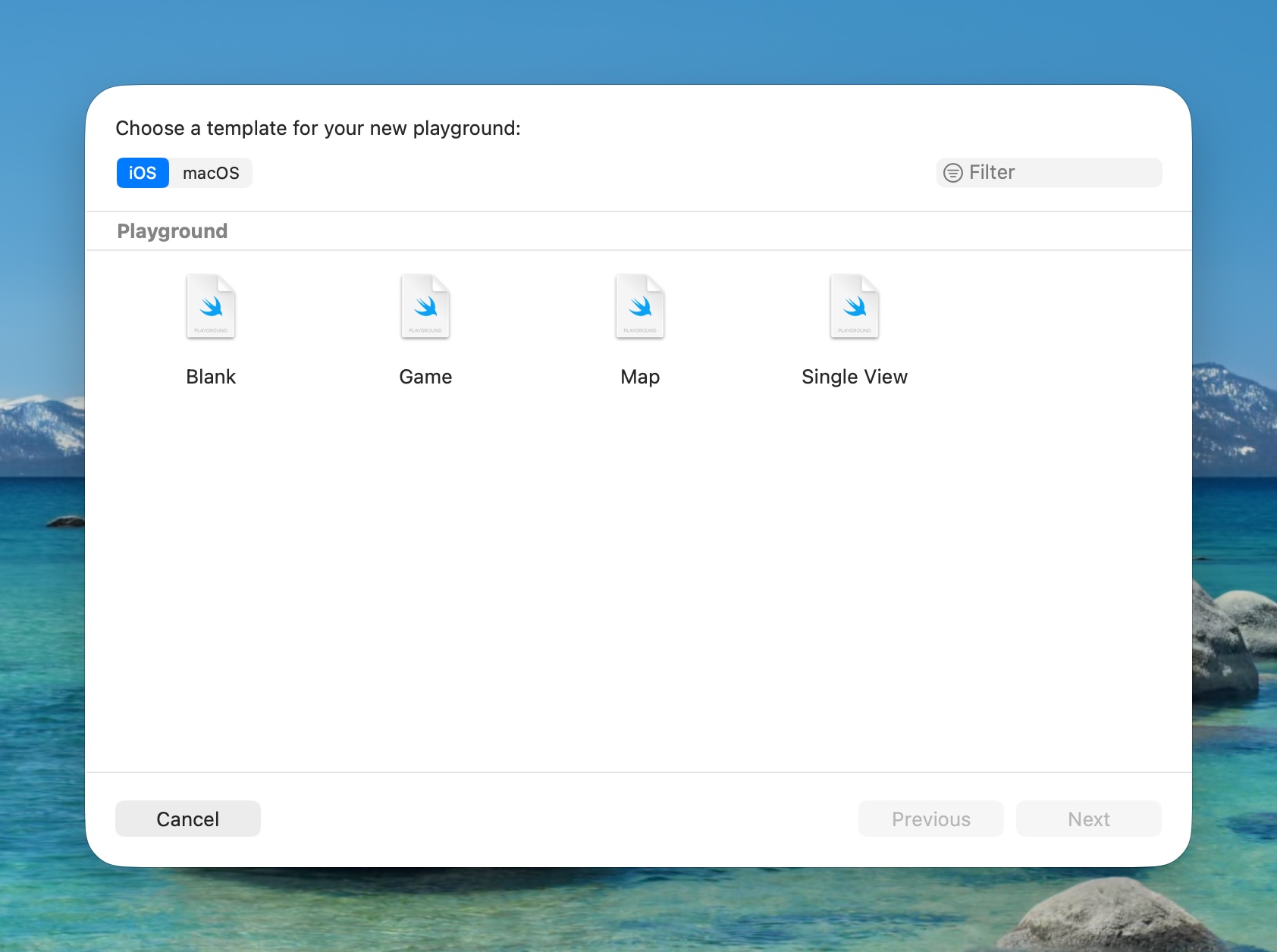 Creating a new playground from Xcode’s File → New → Playground menu