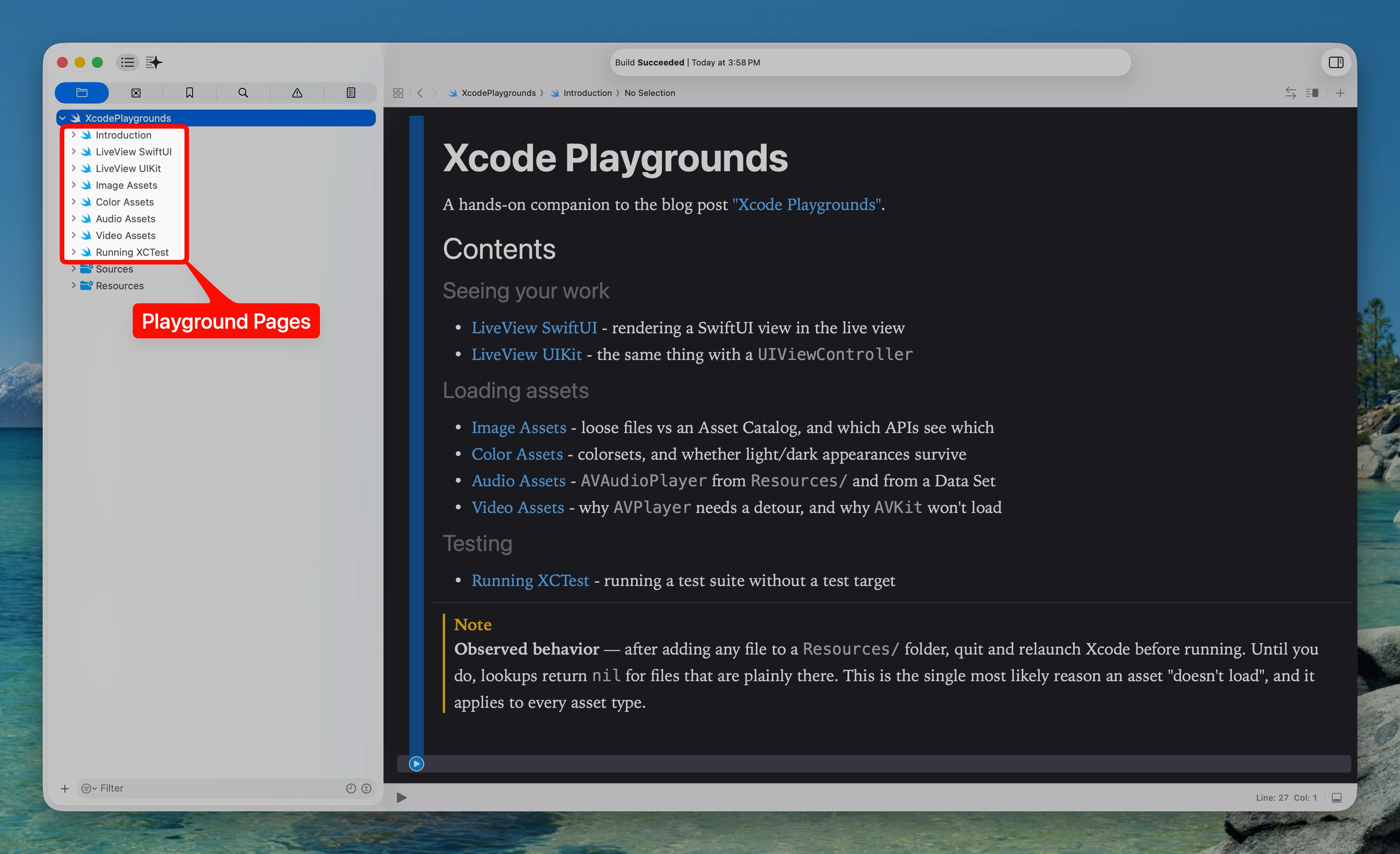 The project and its Pages listed separately in the navigator