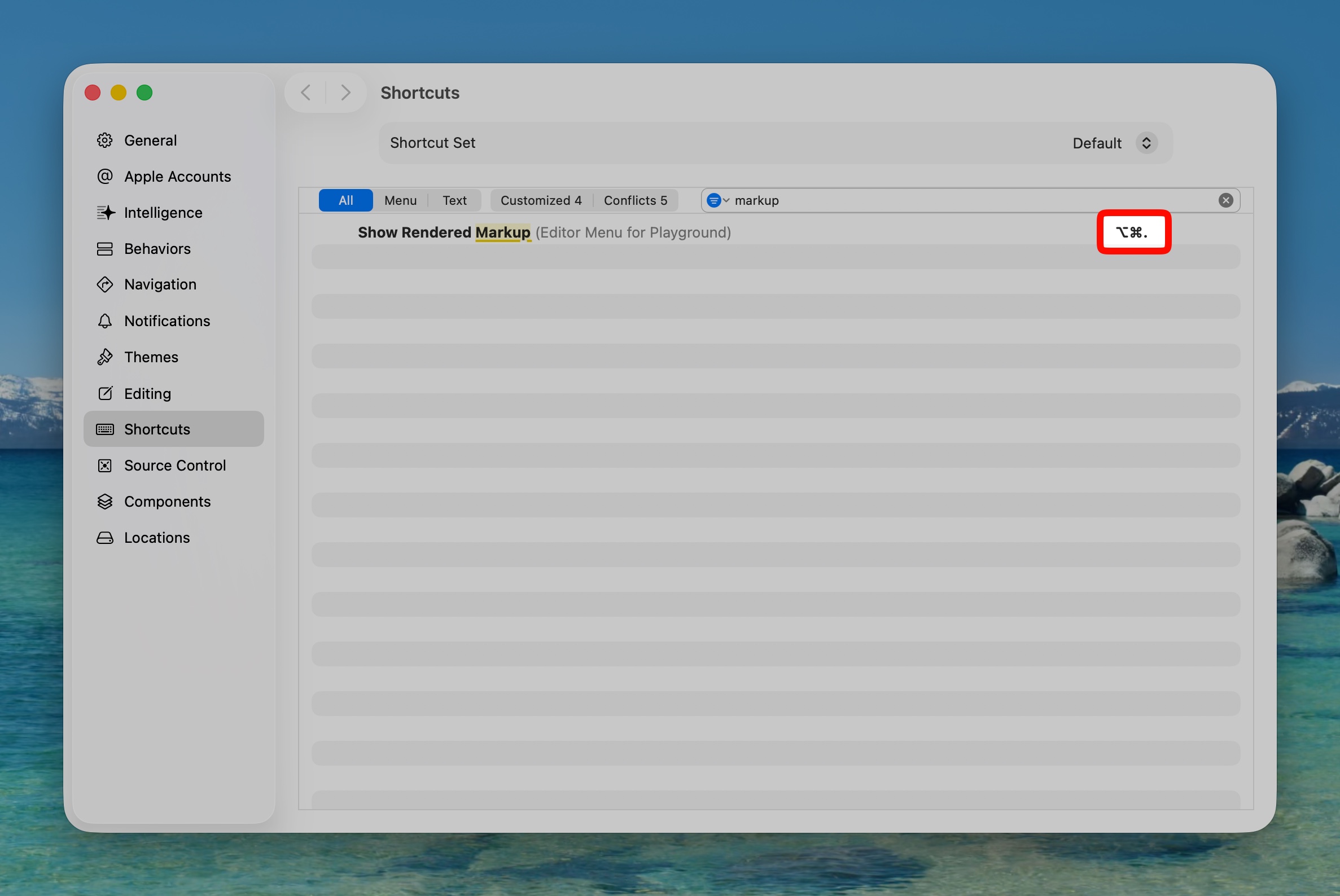 Binding a keyboard shortcut to Show Rendered Markup